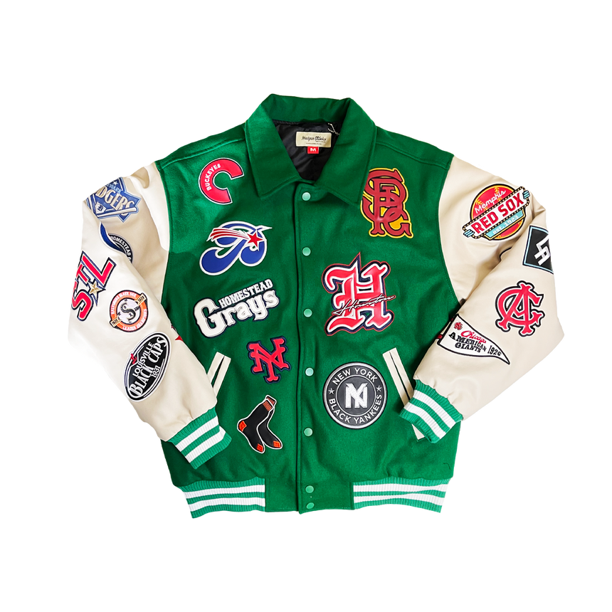 NEGRO LEAGUE LEATHER PATCHES VARSITY JACKET (GREEN)