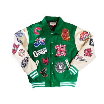 NEGRO LEAGUE LEATHER PATCHES VARSITY JACKET (GREEN)