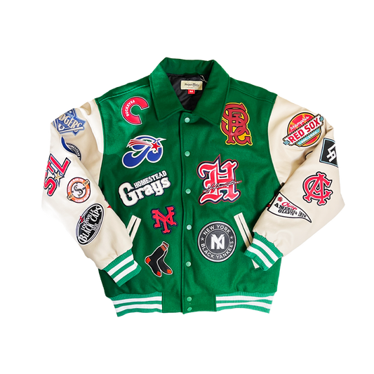 NEGRO LEAGUE LEATHER PATCHES VARSITY JACKET (GREEN)