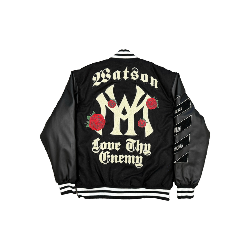 WATSON LOVE THY ENEMY VARSITY JACKET (BLACK)