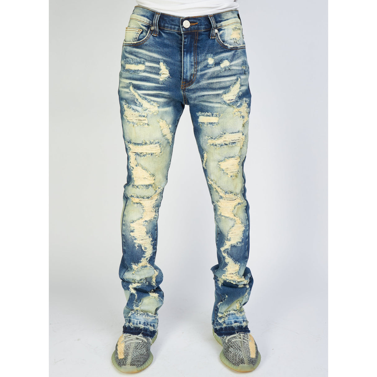 Politics Jeans - Embroidered  Skinny Stacked Flare Mac - Medium Blue  - 510