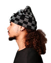 WATSON CHECKERED PEARL BEANIE HAT (BLACK)