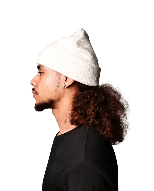 WATSON CHECKERED PEARL BEANIE HAT (BEIGE)