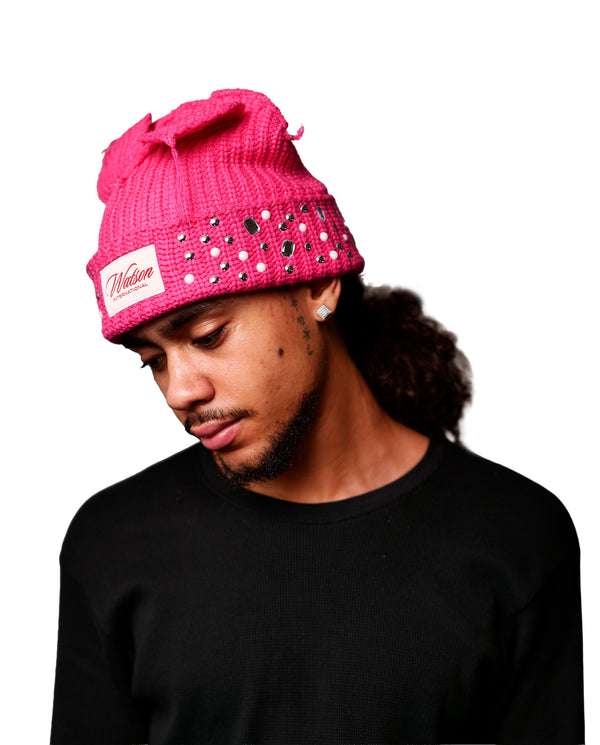 WATSON CAT EARS BEANIE HAT (ROSE RED)