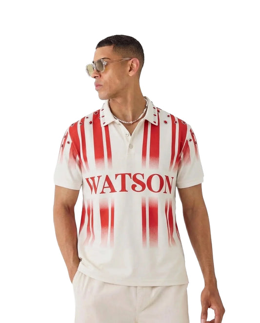 WATSON RED RUBY STRIPES RUGBY POLO (CREAM)