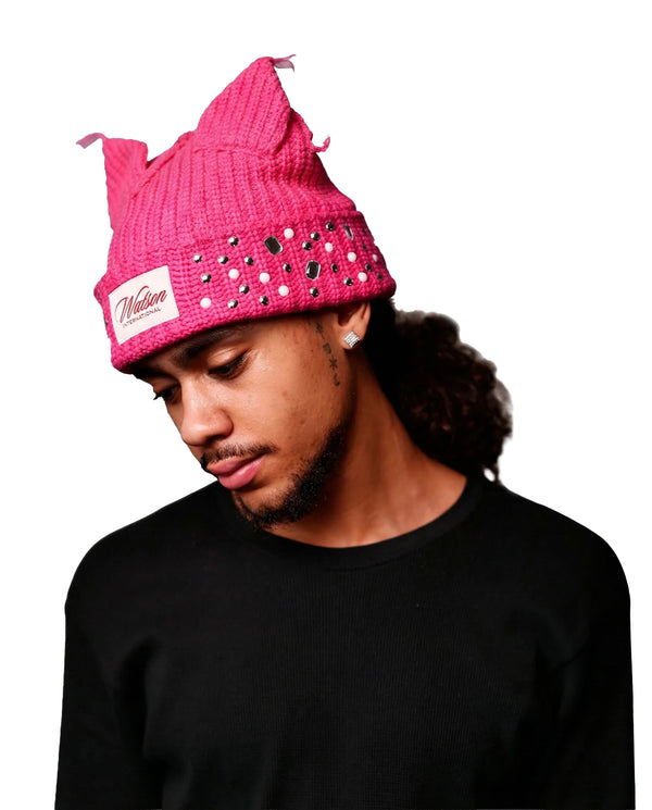 WATSON CAT EARS BEANIE HAT (ROSE RED)