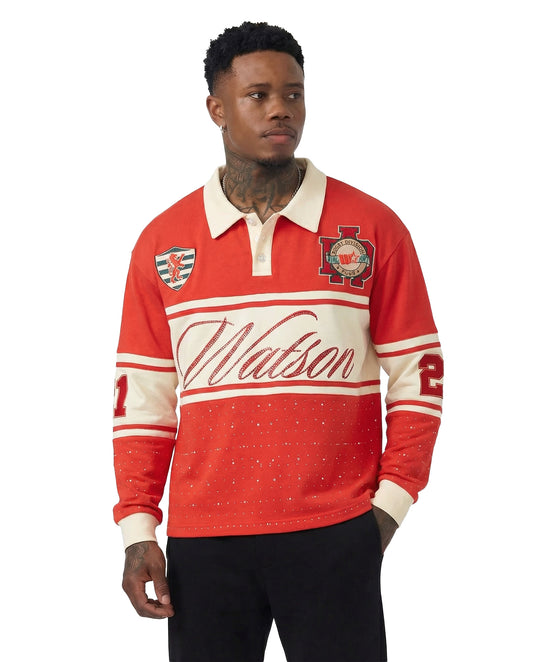 WATSON PEARL RUGBY DIVISION LONG SLEEVE RUGBY POLO (RED)