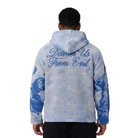 WATSON DELIVER US FROM EVIL LIGHT BLUE TAPESTRY HOODIE