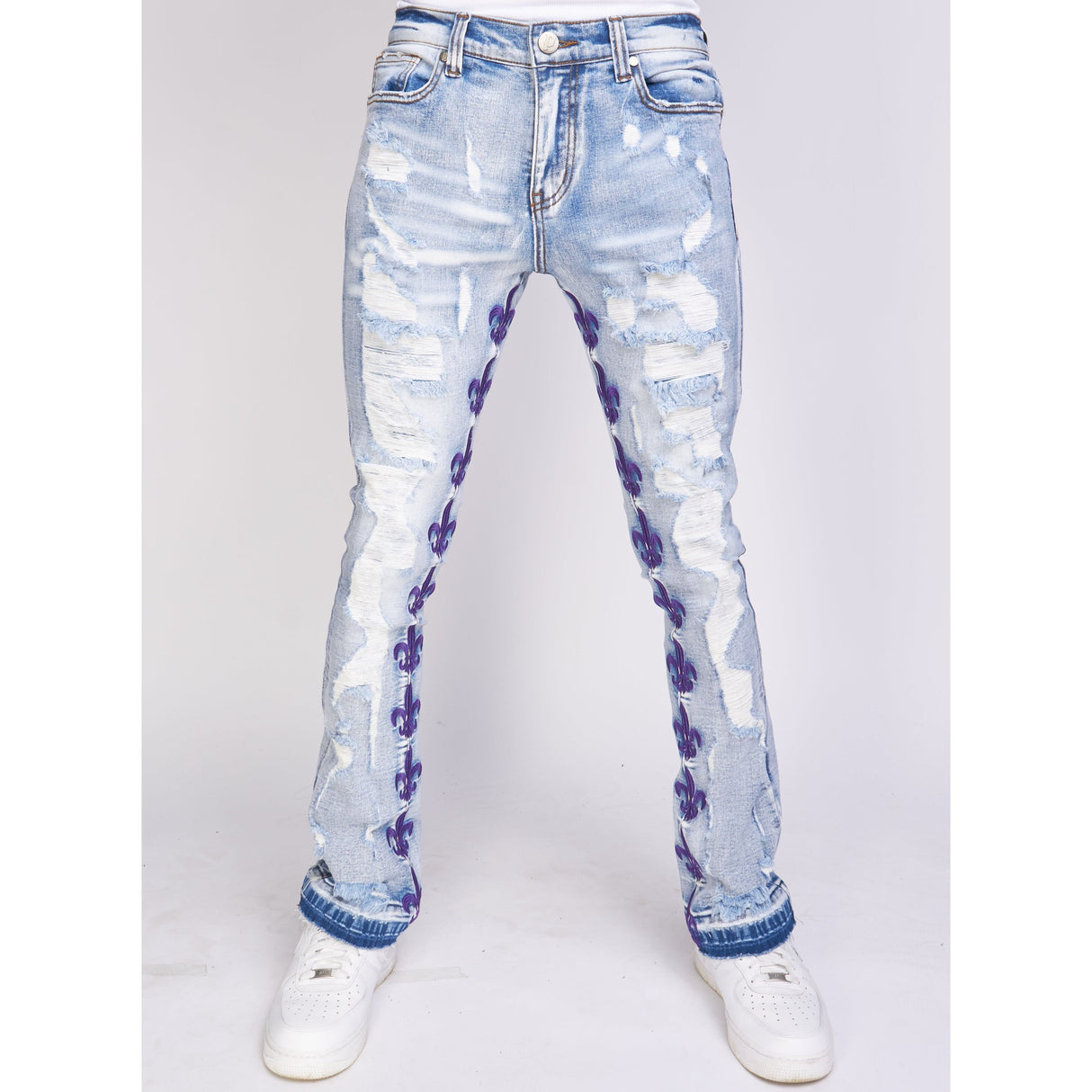 Politics Jeans - Stacked Embroidery - Light Blue and Purple - Barkley502