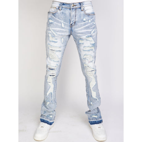 Embroidered Skinny Stacked Distressed Denim