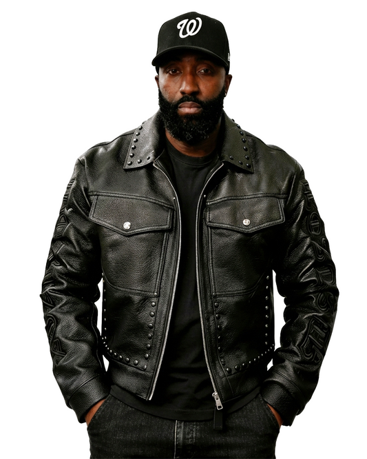 WATSON BLACK STUD EMBELLISHED BLACK MOTO JACKET