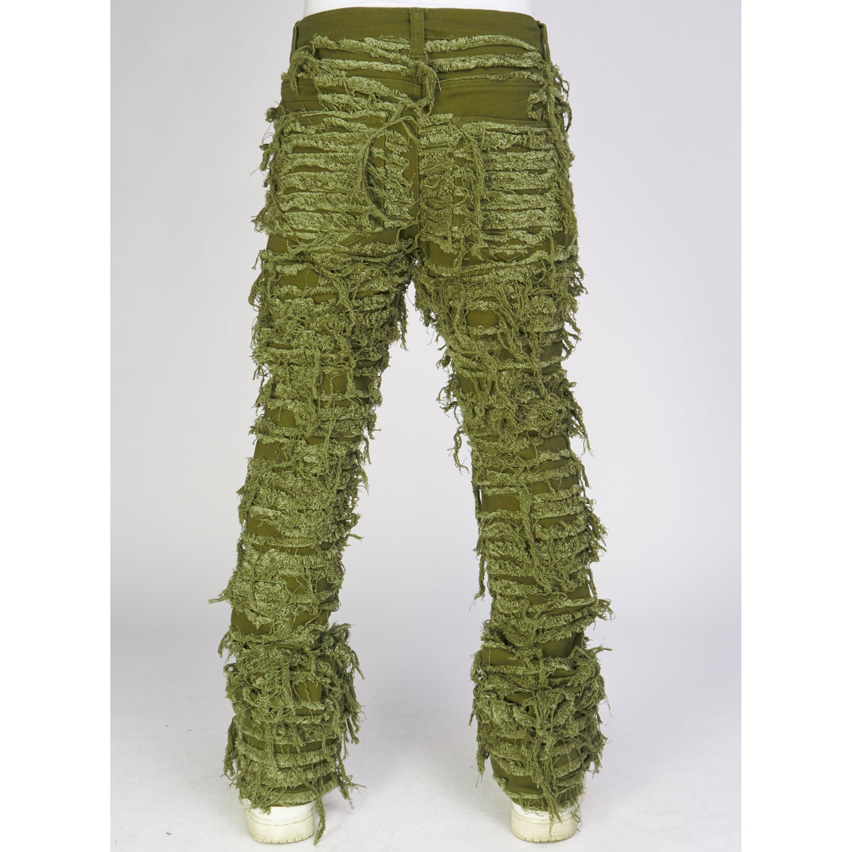 Politics Jeans - Thrashed Distressed Stacked Flare - Dark Olive - Debris 512