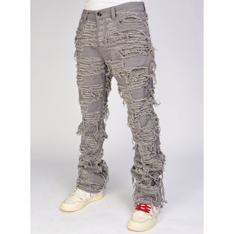 Politics Jeans - Thrashed Distressed Stacked Flare - Grey - Debris 515