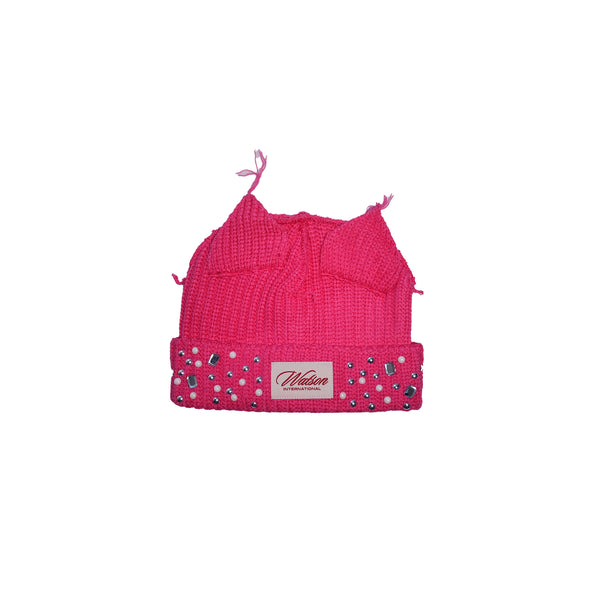 WATSON CAT EARS BEANIE HAT (ROSE RED)