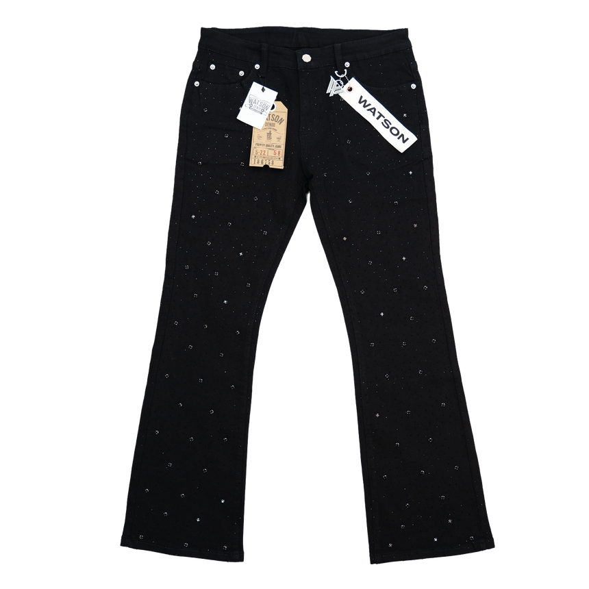 BLACK EMBELLISHED RHINESTONE CRYSTAL WATSON DENIM
