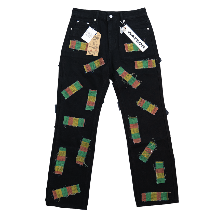 BLACK ALL OVER FRAYED PATCHWORK WATSON DENIM