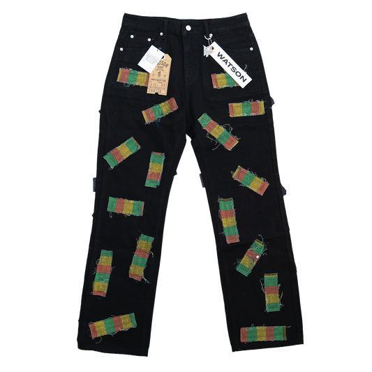 BLACK ALL OVER FRAYED PATCHWORK WATSON DENIM