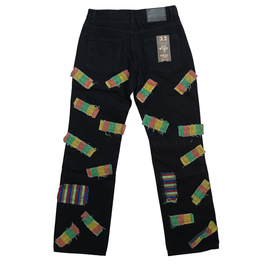 BLACK ALL OVER FRAYED PATCHWORK WATSON DENIM
