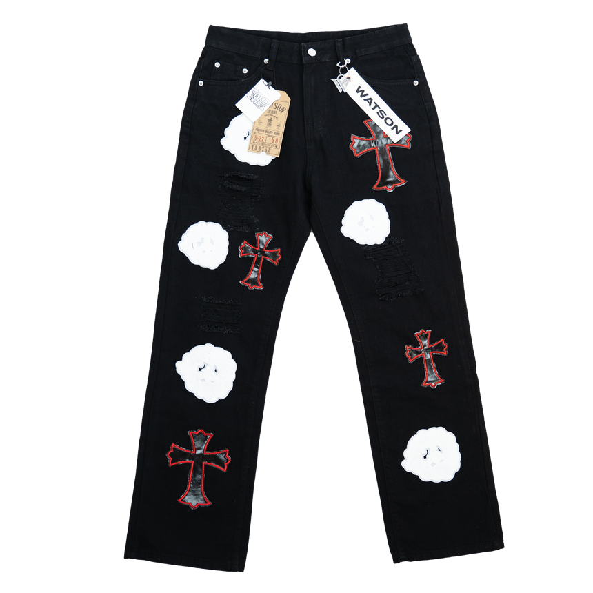 BLACK CLOUD & CROSSES PATCH WATSON DENIM