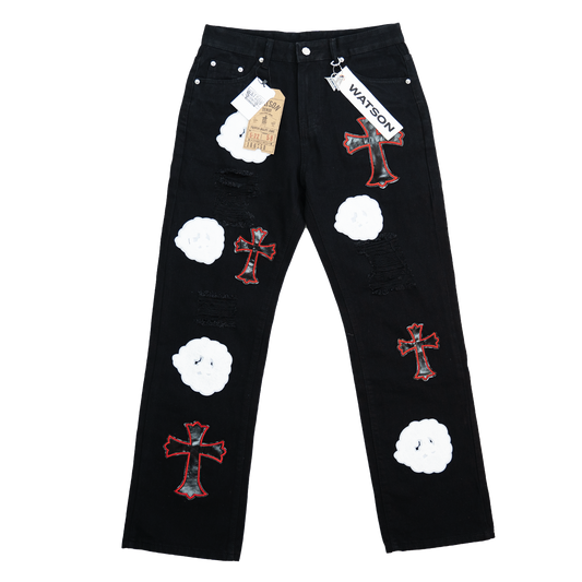 BLACK CLOUD & CROSSES PATCH WATSON DENIM