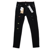 BLACK EMBELLISHED MULTI RIPPED WATSON DENIM