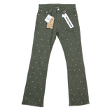GREEN EMBELLISHED RHINESTONE CRYSTAL WATSON DENIM