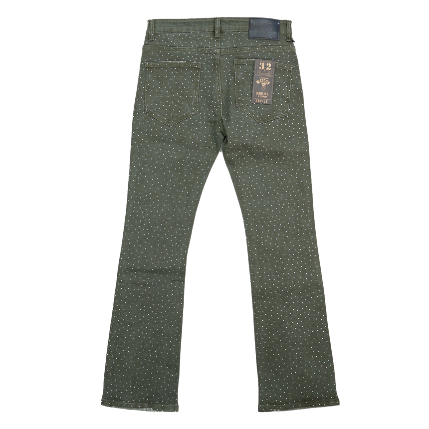 GREEN EMBELLISHED RHINESTONE CRYSTAL WATSON DENIM
