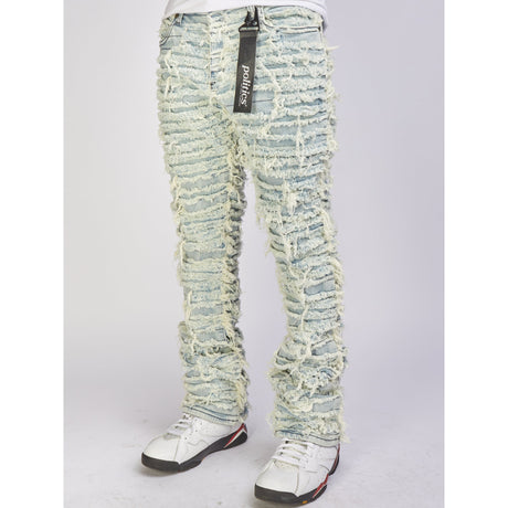 THRASHED DISTRESSED STACKED FLARE DENIM (LIGHTEST BLUE)