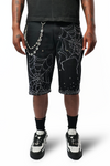 WATSON SPIDERWEB SINGLE STITCHED BLACK DENIM SHORTS