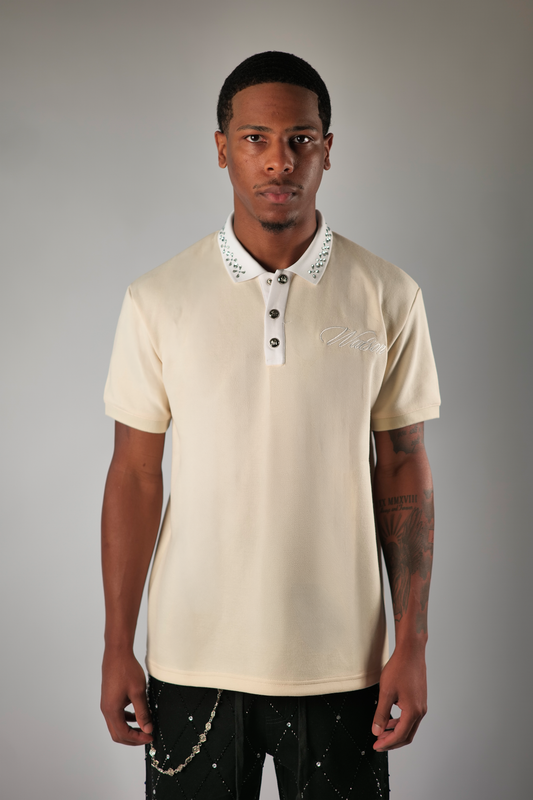 WATSON COLLAR EMBELLISHED CREAM POLO SHIRT