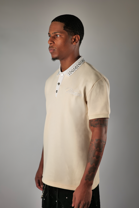 WATSON COLLAR EMBELLISHED CREAM POLO SHIRT