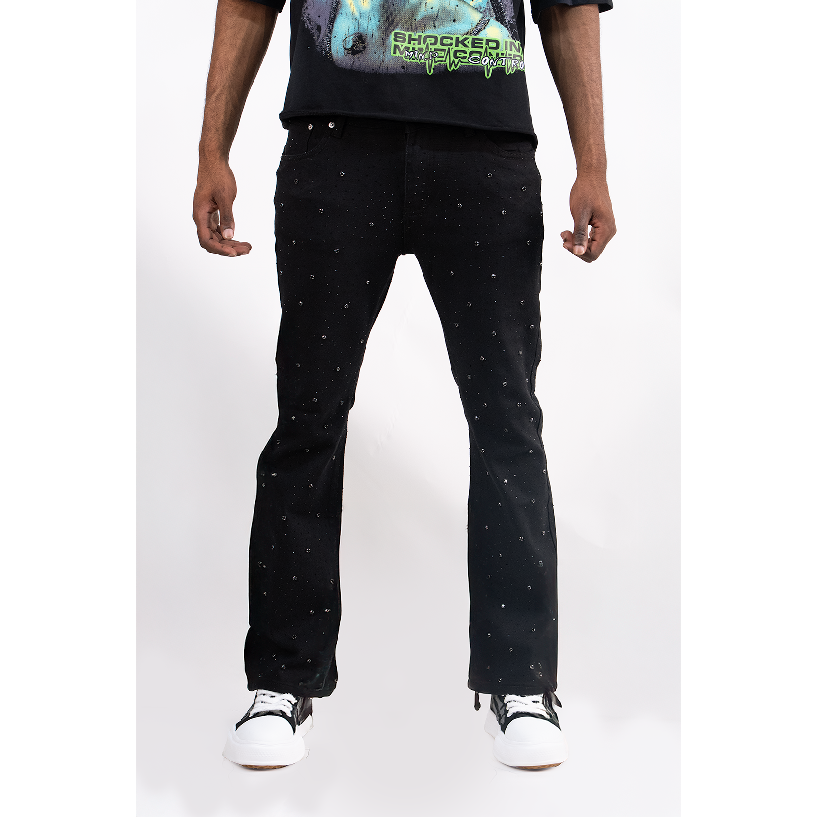 BLACK EMBELLISHED RHINESTONE CRYSTAL WATSON DENIM