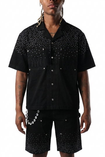 WATSON RHINESTONE SHOWER BLACK DENIM WORK SHIRT