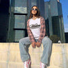 WATSON FORTUNE FAVORS THE BOLD UPCYCLED T-SHIRT FLANNEL (CORAL/BLACK)