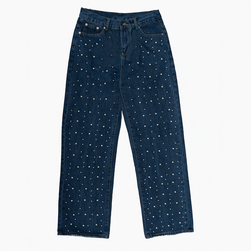 WATSON DENIM PANTS WITH PEARLS (NAVY)