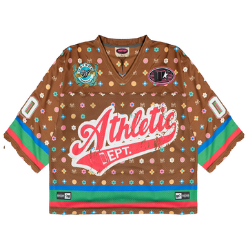 ATHLETIC DEPARTMENT PATTERN CROPPED FOOTBALL JERSEY (BROWN)
