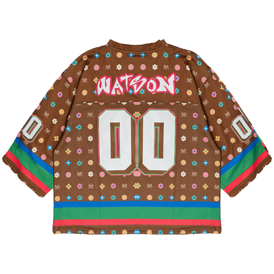 ATHLETIC DEPARTMENT PATTERN CROPPED FOOTBALL JERSEY (BROWN)