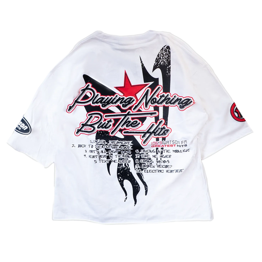 PLAYING NOTHING BUT HITS CROPPED T-SHIRT (WHITE)