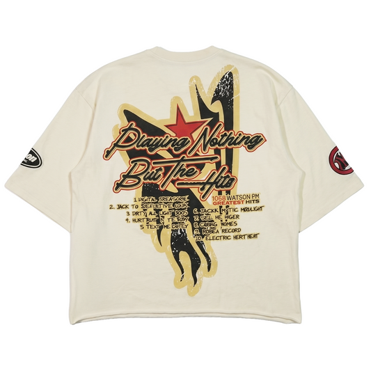 PLAYING NOTHING BUT HITS CROPPED T-SHIRT (CREAM)