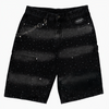 MULTI RHINESTONE BLACK DENIM CARPENTER SHORTS