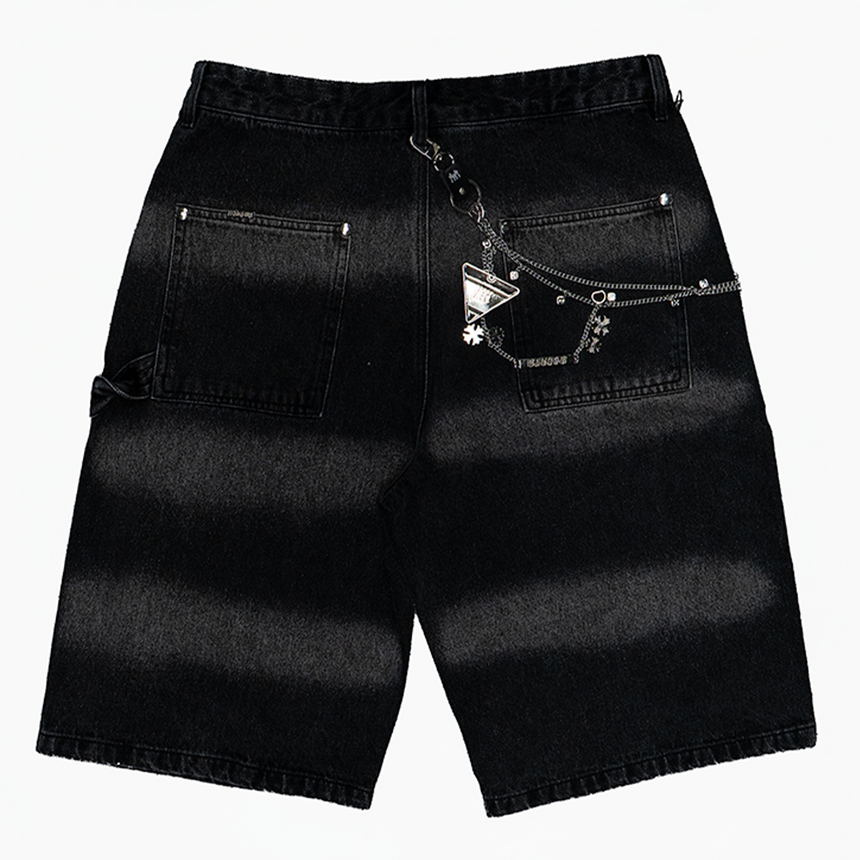 WATSON SIDE CRYSTAL BLACK DENIM CARPENTER SHORTS