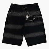 WATSON MULTI RHINESTONE BLACK DENIM CARPENTER SHORTS
