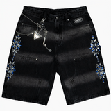 WATSON SIDE CRYSTAL BLACK DENIM CARPENTER SHORTS