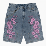 WATSON FLORAL LIGHT WASH DENIM CARPENTER SHORTS