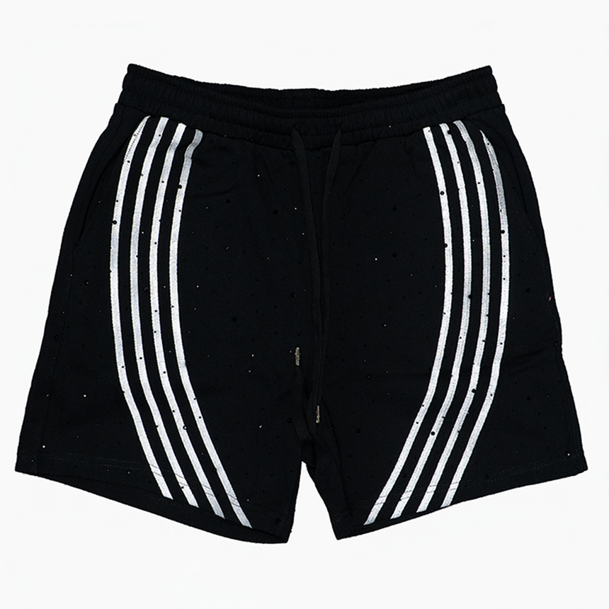 WATSON BENT STRIPES RHINESTONE COTTON SHORTS (BLACK)