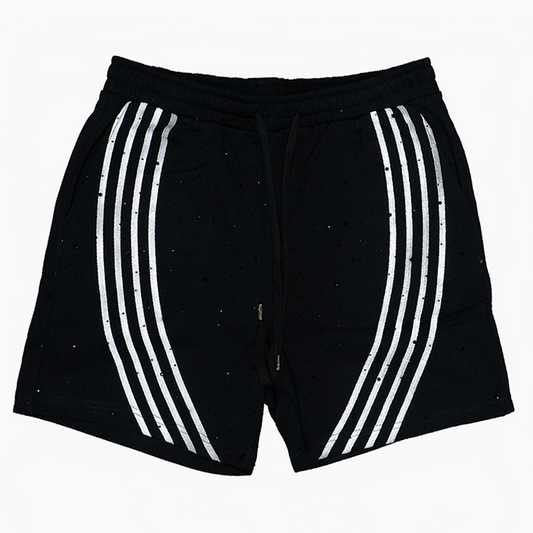 WATSON BENT STRIPES RHINESTONE COTTON SHORTS (BLACK)