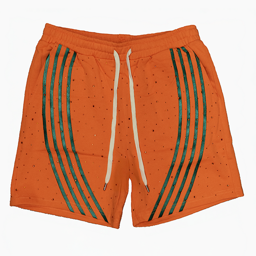 WATSON BENT STRIPES RHINESTONE COTTON SHORTS (ORANGE)