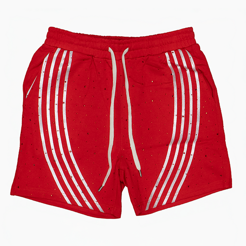 WATSON BENT STRIPES RHINESTONE COTTON SHORTS (BURGUNDY)