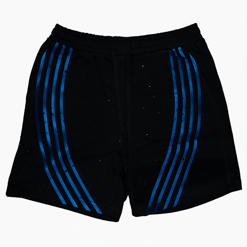 WATSON BENT STRIPES RHINESTONE COTTON SHORTS (ROYAL/BLACK)
