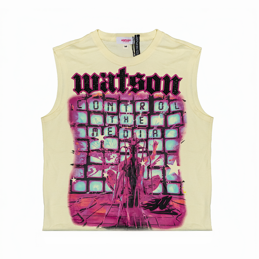 WATSON CONTROL THE MEDIA CUTOFF T-SHIRT (CREAM)